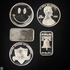 Lot of 5 - bar/round silver pieces - 1 gram  0.999 Fine Silver