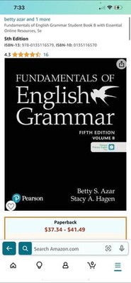 Pearson Fundamentals of English Grammar 5th Ed Volume B Azar Hagen Paperback