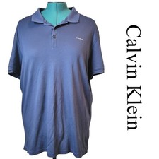 Calvin Klein Liquid Touch Blue Polo Shirt XL Short Sleeve Cotton Logo