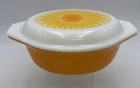 Vtg 1970 PYREX Daisy Sunflower Yellow Orange 1.5 Quart Casserole Dish & Lid #043