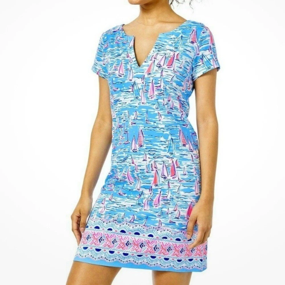 Lilly Pulitzer Aqua Boat Neck Top 3/4 Sleeve Size Large