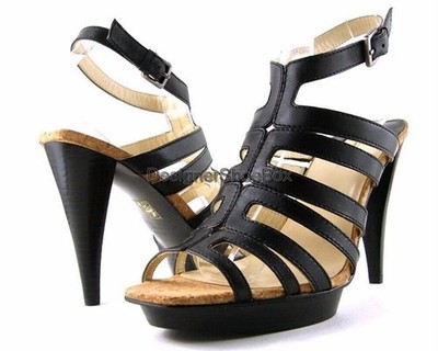 $170 MAXSTUDIO RENATO Black Leather Designer Fashion Strappy Heel Sandals 10