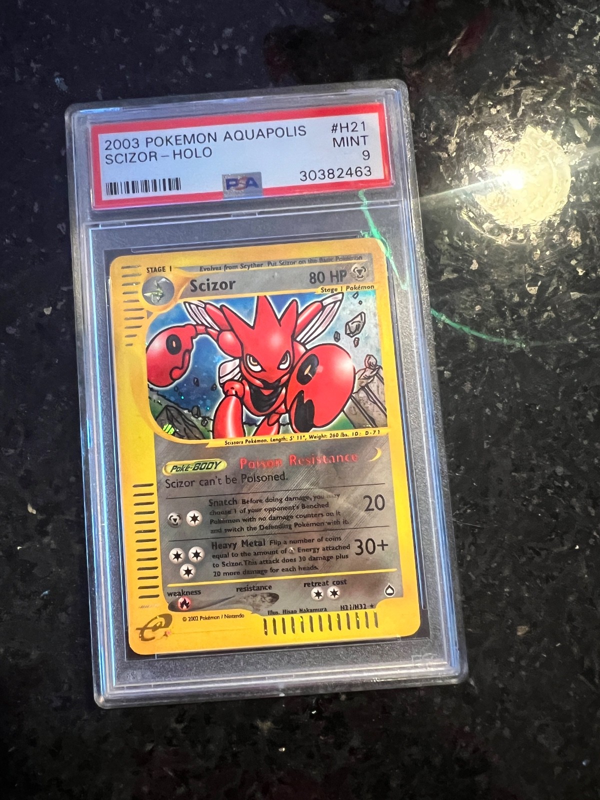 PSA 9 MINT 2003 POKEMON AQUAPOLIS H21 SCIZOR-HOLO TRADING CARD SLAB USA SELLER
