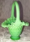Vintage Fenton Jadeite Hobnail Basket Double Crimped Signed "Randy Fenton-2009"