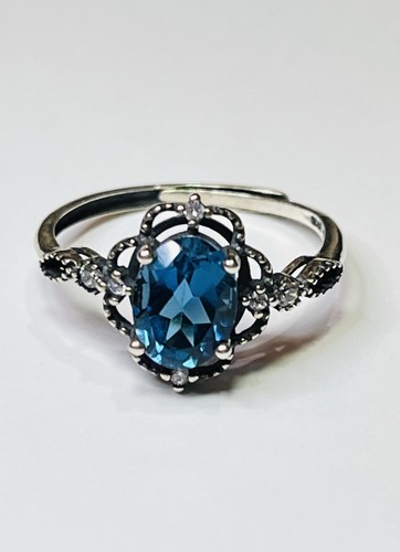 Vintage Style 925 Sterling Silver 2.5 Carats London Blue Topaz Ring Certified - Picture 2 of 14