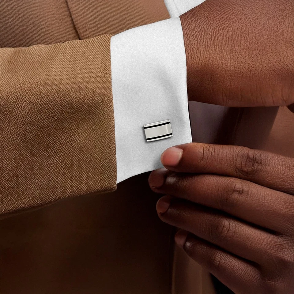 Stainless Steel Black Rubber Cufflinks Set for Men - Imagem 4 de 4