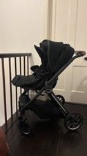 Silver Cross Reef Pushchair with Carrycot Black With  Tan Leather Handle
