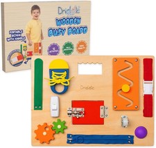 Busy Board - Wooden Montessori Activity Board for Toddlers  Kids - 12 Education