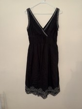Calvin Klein Women’s Small Black Dress Embroidered Hem Boho Casual Summer