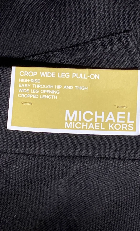 Michael Kors Womens Black Solid Wide Leg Pants XL High-Rise Cotton Blend - Image 4 of 4