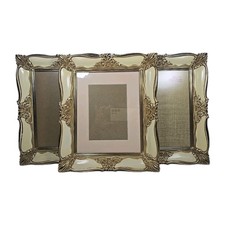 Vtg Set 3 French Provincial Ornate Metal Photo Picture Frame Ivory Gold 8 x 10