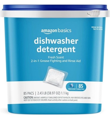   NEW Amazon Basics Dishwasher Detergent Pacs, Fresh Scent, 85 Count