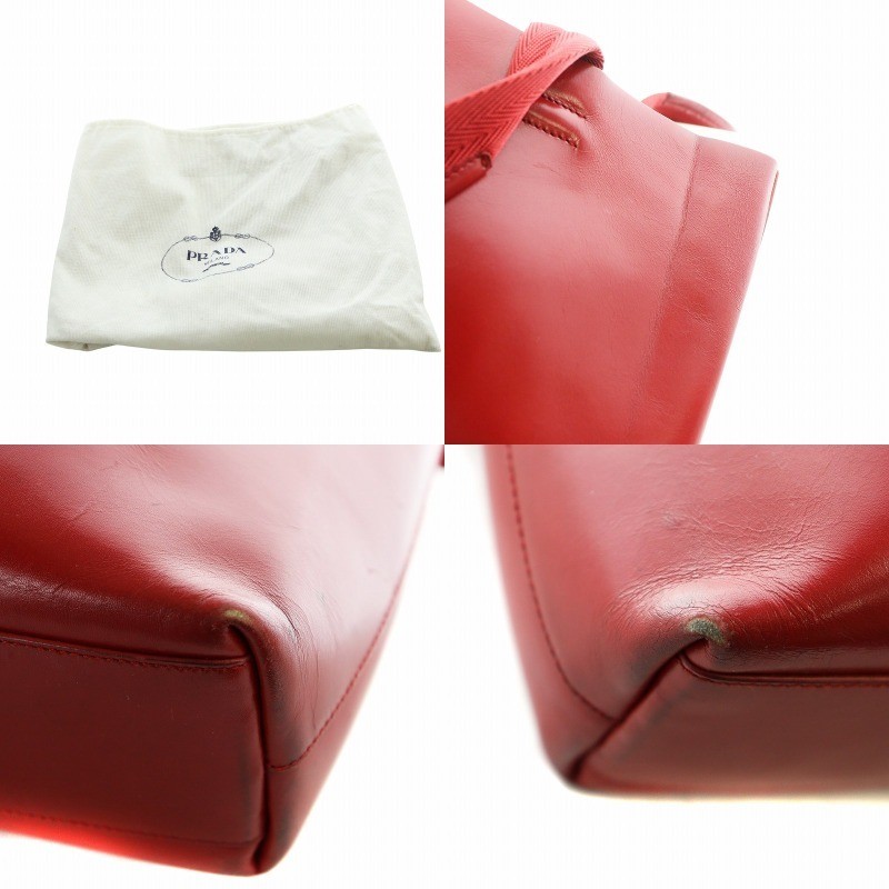 PRADA Tote Bag Hand Leather Punching Logo with Pouch Red | eBay