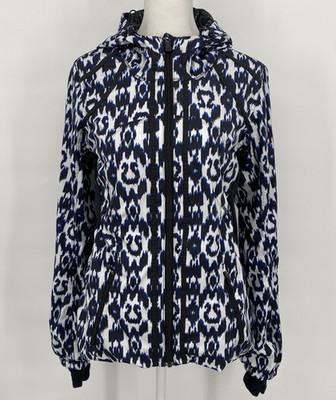 Lululemon Downtime Jacket Womens 6 Blue Sprinkler Ikat Hooded Thumbholes Active