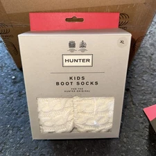 Hunter Boot Socks Kids XL White Cable Knit Fits US KIDS XL 4-6 & Women Size 6