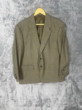 Vintage Mens 100 Wool Houndstooth Blazer Brown Green Two Button Sport Coat 44R