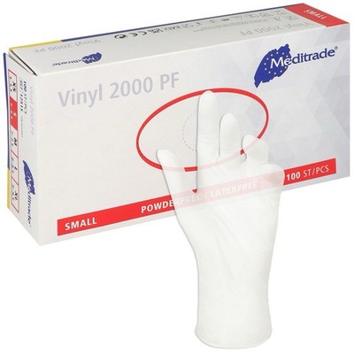 Meditrade  Vinyl 2000 PF Einmlahandschuh - Weiß - Größe: S / 6-6.5
