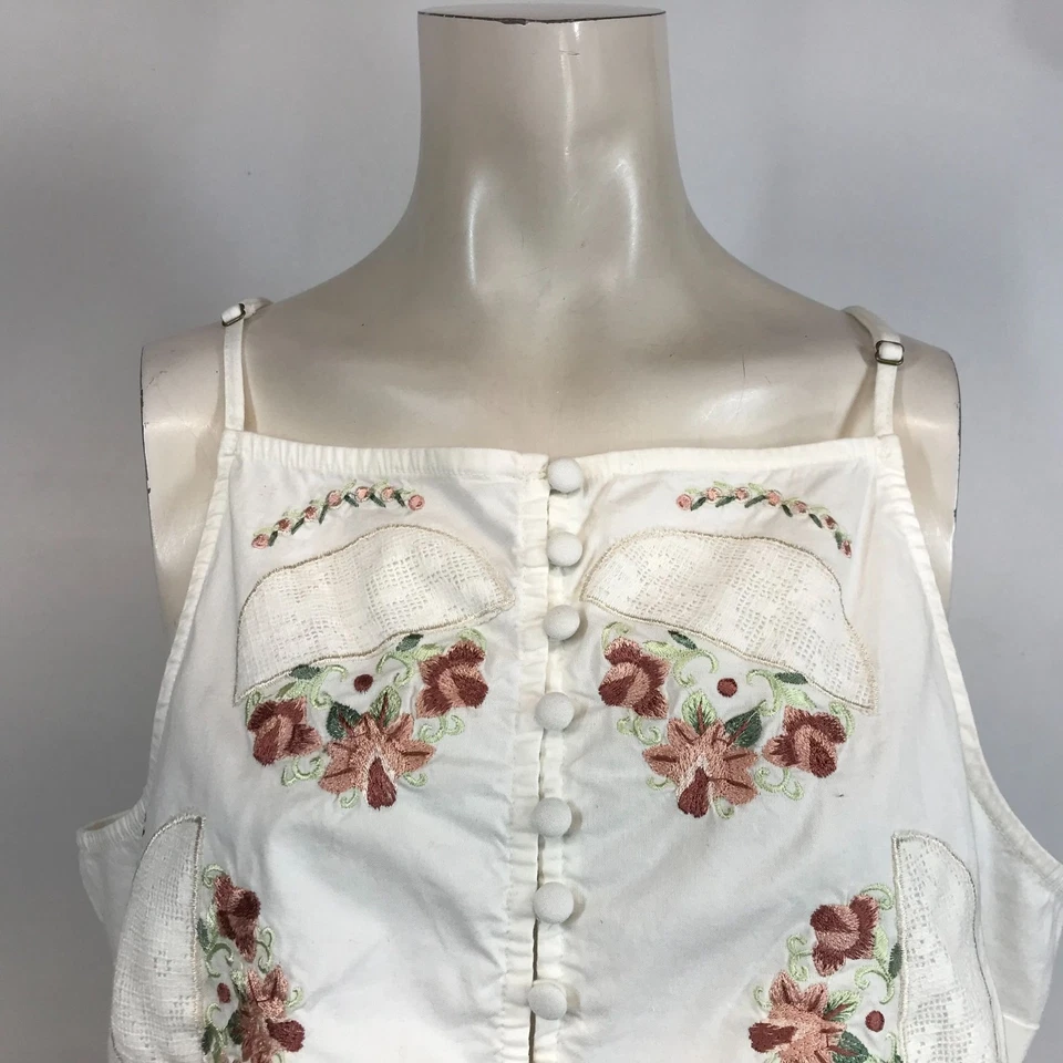 FREE PEOPLE - BLUSA SIN MANGAS MUJER XL - BLANCA FLORAL BORDADA CON BOTONES Foto 2 de 4