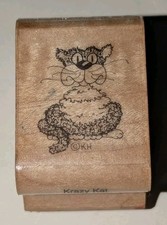 Mostly Animals 43-S2 Krazy Kat Wood Mounted Rubber Stamp Sitting Cat Kitty HTF