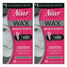 2 Pack Nair Hair Remover Wax Ready-Strips for Face Bikini 40 Wax Strips