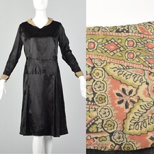 Small 1920s Dress Liquid Satin Dress Vintage Art Deco Black Silk Satin 20s Day