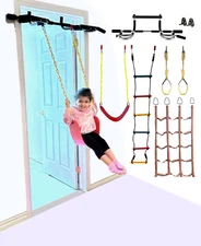 6 Pc Doorway Gym Kids Set Swing Chair, Trapeze, Ladder, Net, Pullup, Playground.