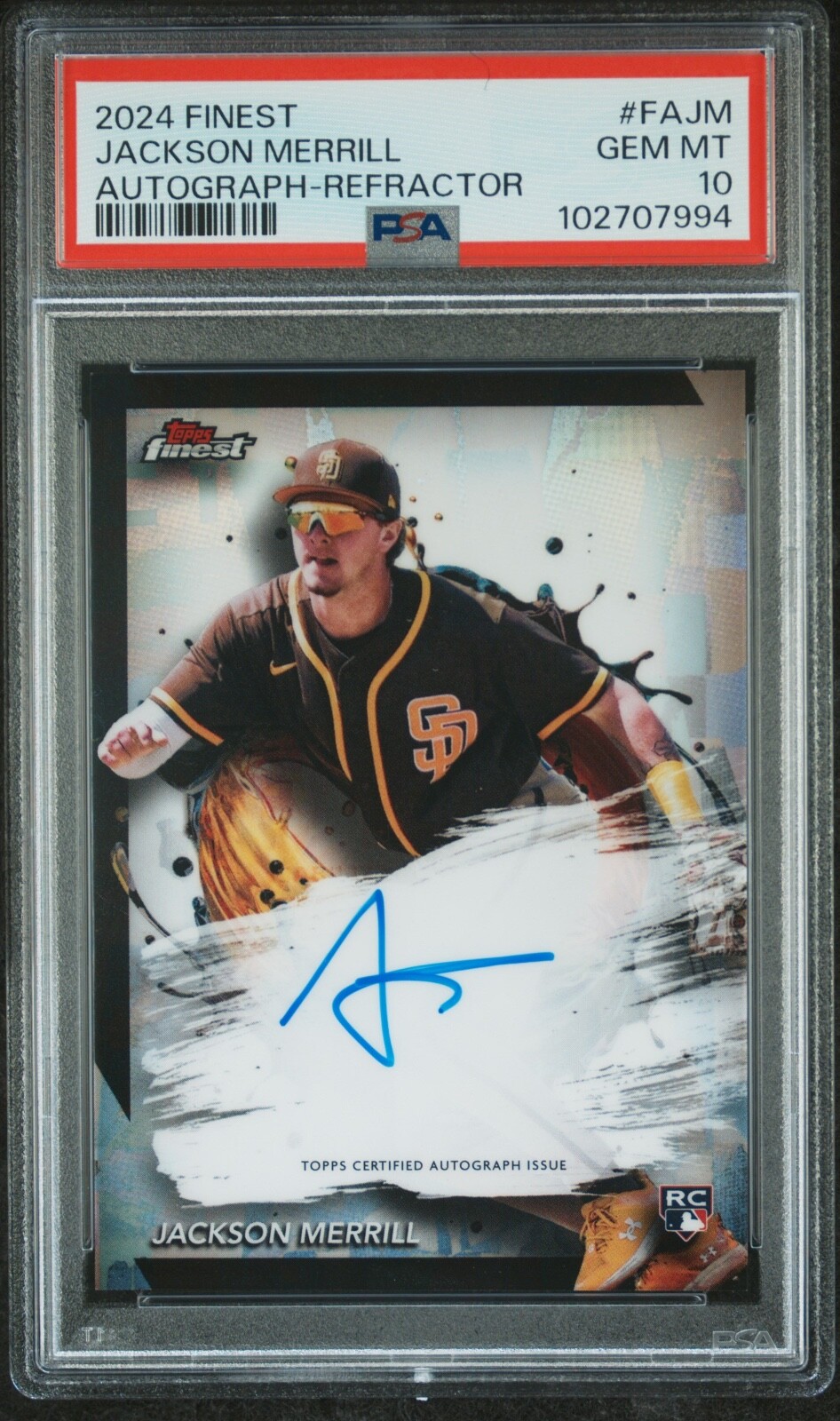 2024 Topps Finest Jackson Merrill Refractor Auto Rookie #FA-JM PSA 10 Gem Mint