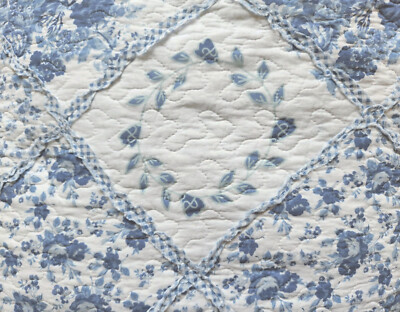 COURTNEY BLUE ROSE 3pc King QUILT SET : FARMHOUSE COTTAGE RUFFLED RAG GINGHAM