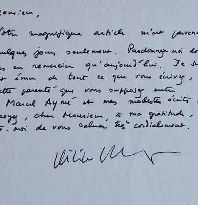 Philippe Muray honored to be compared to ''the immense of Marcel Aymé''