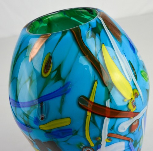 Studio (unsigned) Art Glass Blue Vase (Bacon Strawberries Peppers Olives) - Picture 10 of 12