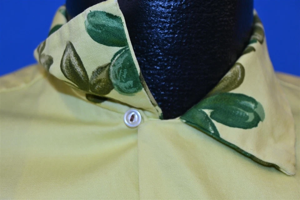 CAMISA VINTAGE AÑOS 50 ALOHA HAWAIIAN TOGS AMARILLO VERDE HIBISCO FLOR CUELLO BUCLE M Foto 3 de 4