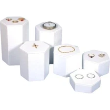 6 White Faux Leather Jewelry Showcase Display Risers 1" to 6"