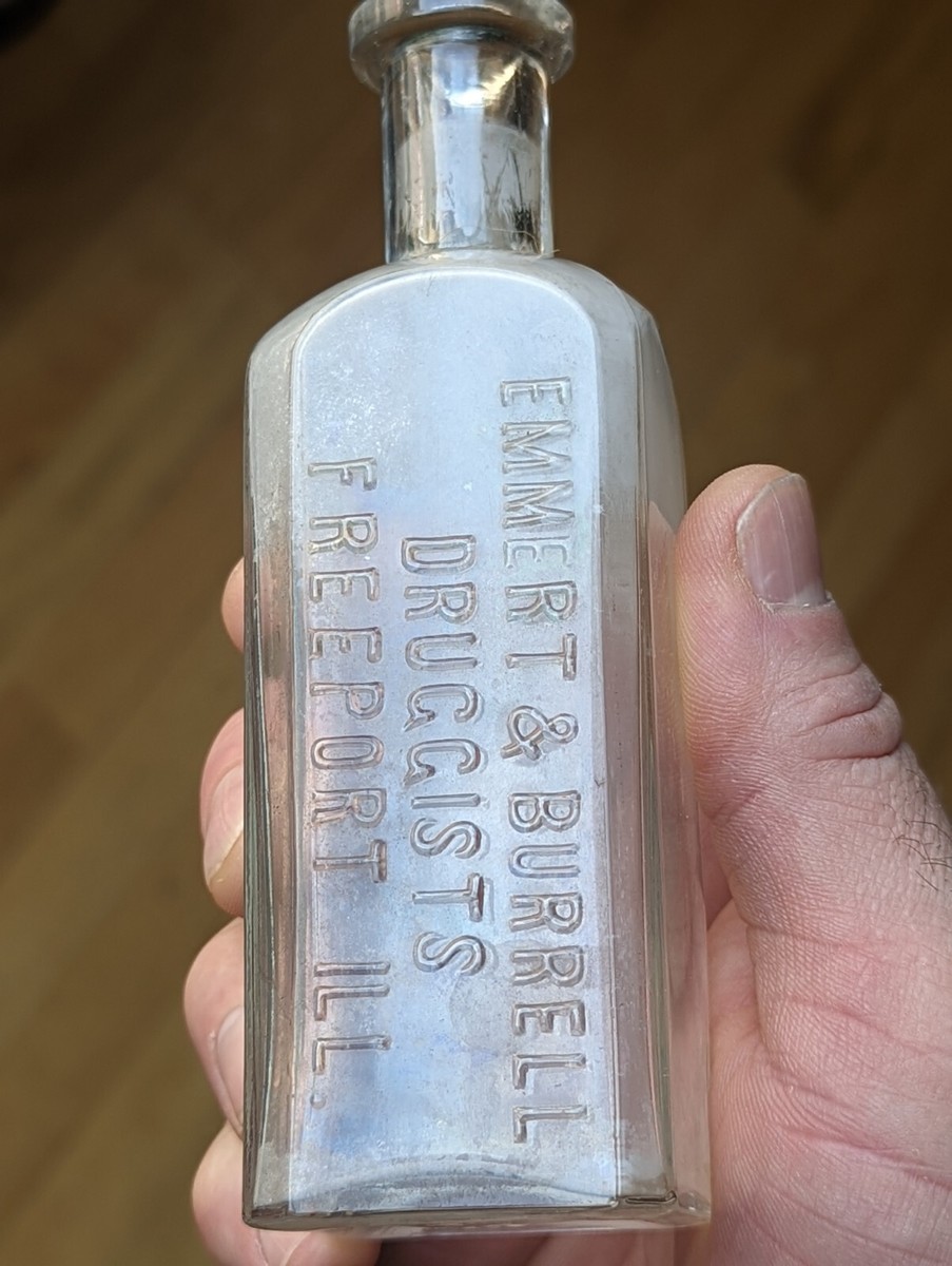***RARE*** Inch Emmert Burrell Druggist Freeport Ill Illinois Bottle