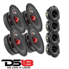 4 DS18 PRO-GM6B 6.5" Midrange Car Speakers 4 PRO-TWX1/BK Aluminum Super Tweeters