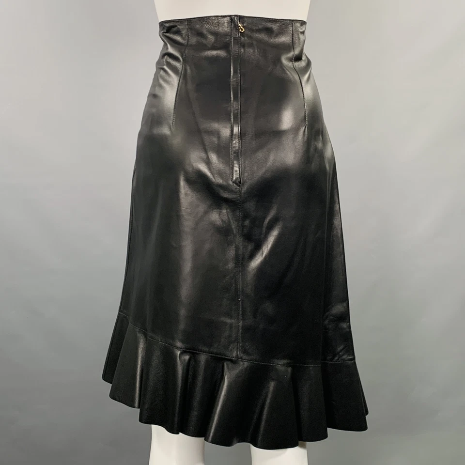 LANVIN 2016 размер M черная кожаная юбка длиной до колена из овечьей кожи с оборками тюльпан - Изображение 2 из 4