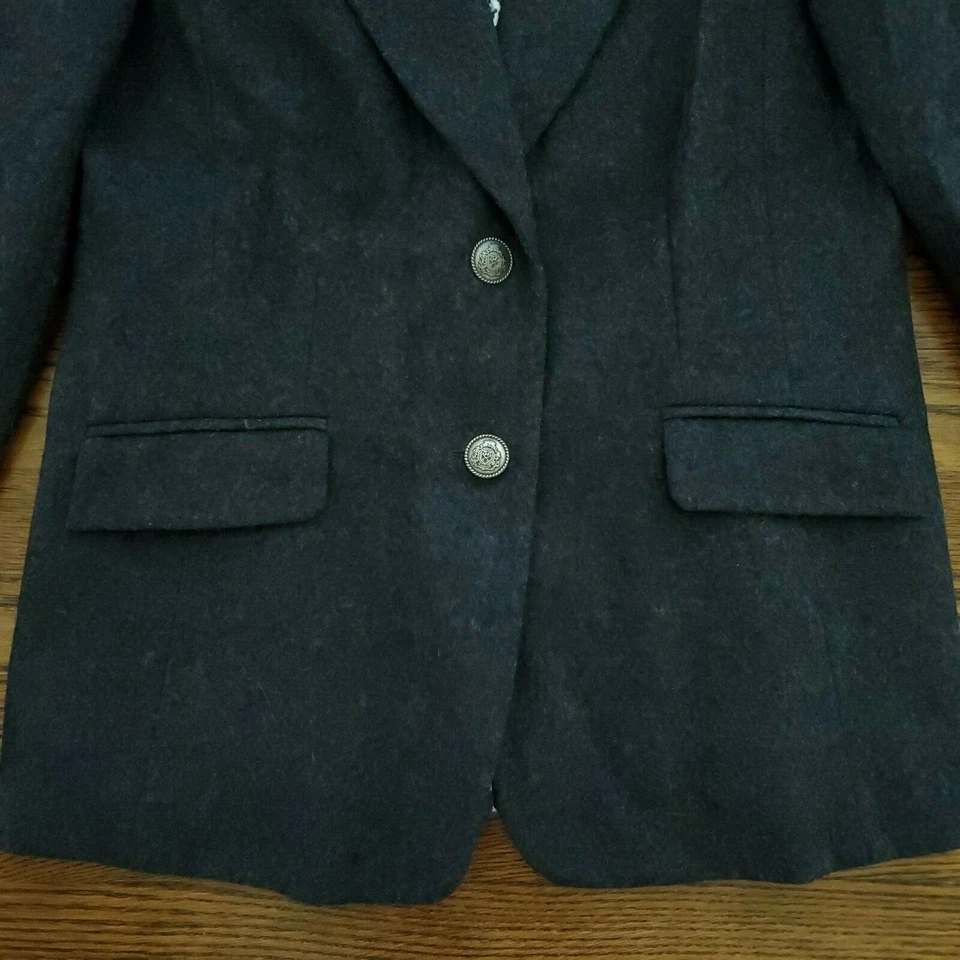 Mujer Londres Gris Oscuro Blazer Traje Chaqueta Lana Talla L Dorado Botón Charles Gris Foto 4 de 4