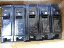 X 5 - Cutler Hammer 20 amp single pole circuit breakers  Five Breakers - NEW 