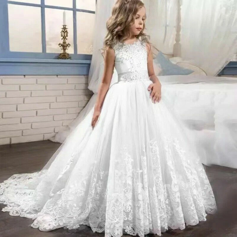 Girl Kid Flower Dresses Princess Party Wedding Bridesmaid Formal Gown Long Dress - Image 2 of 4