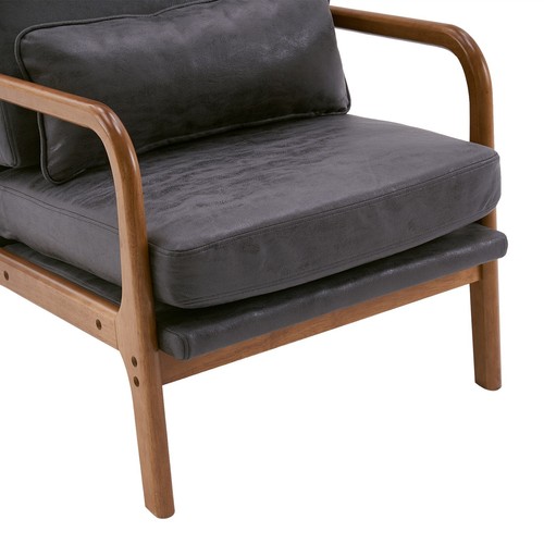 Mid-Century Modern Accent Chair with Solid Wood Frame and Dark Gray Upholstery - Picture 16 of 18