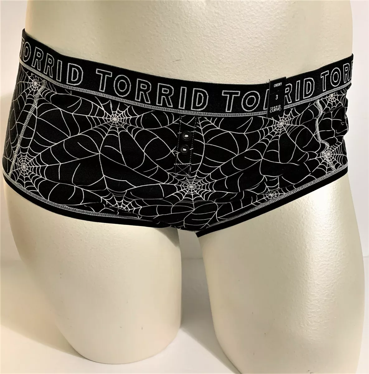 Torrid Cheeky Panties Underwear Spider Web Henley Halloween Black White 3 22 24