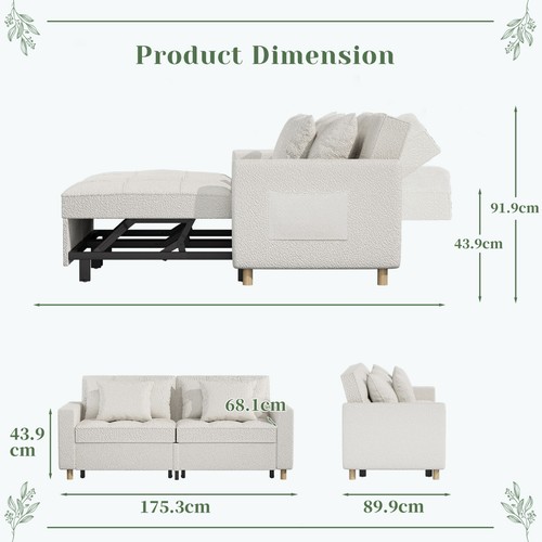 Schlafsofa 2 Sitzer Schlafcouch mit Schlaffunktion 3-in-1 Klappsofa Leinen-Touch - Bild 37 von 53