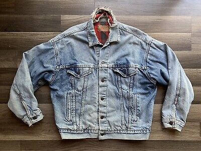 Vintage Levis Trucker Jacket Mens M Red Flannel Lined Made Vintage Levis Trucker Jacket Mens M Red Flannel Lined Made
