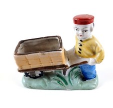 Occupied  Japan Planter Asian Man Pushing Wheelbarrow 3" Tall 3.5" Wide VTG