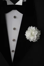 Silk Boutonniere White Carnation Men's Flower Lapel Pin Handmade