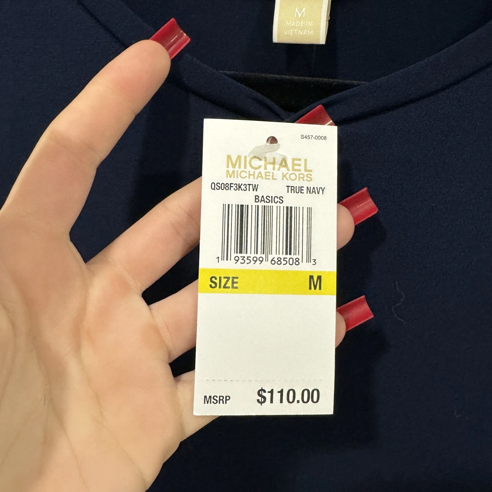 Abito da donna Michael Kors blu scuro nuovo con etichette taglia media