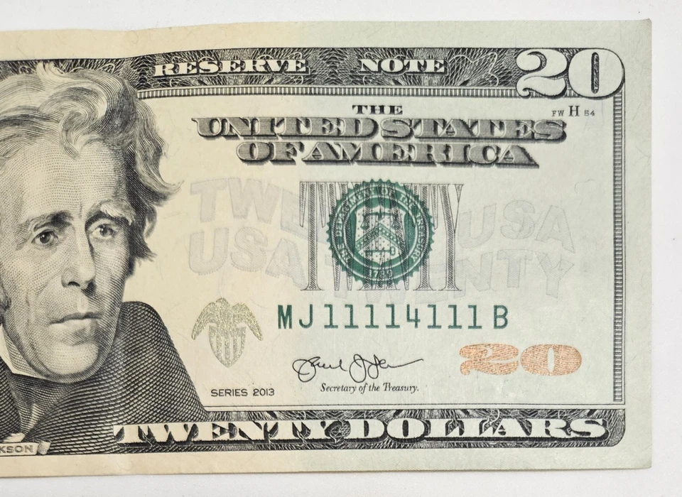 Federal Reserve Note Fancy $20 Bill Near Solid 7 Of A Kind 1’s Circulated - Image 2 of 4