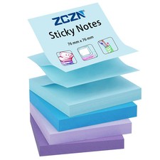 ZCZN Pop-up Sticky Notes 76 x 76 mm, 4 Pads Assorted Colours Self-Stick Notes,