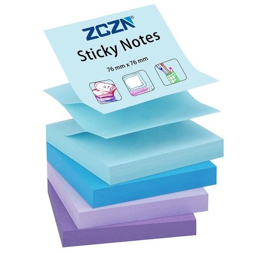ZCZN Pop-up Sticky Notes 76 x 76 mm, 4 Pads Assorted Colours Self-Stick Notes, - Picture 1 of 5