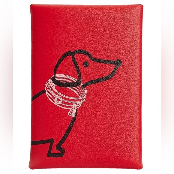 Hermes Calvi Duo Wallet Compact Card Holder - Dachshund Dog