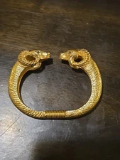 KJL-Kenneth Jay Lane For Avon Signed Vintage Gold Tone Ram's Head  Bracelet